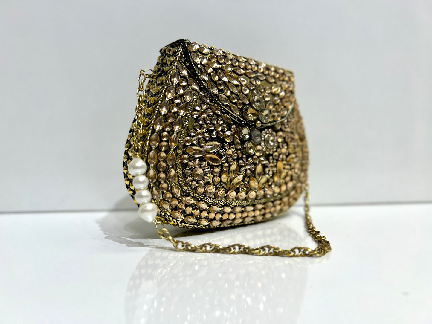 Gold bronze Stone Designer Mosaic Clutch Bag