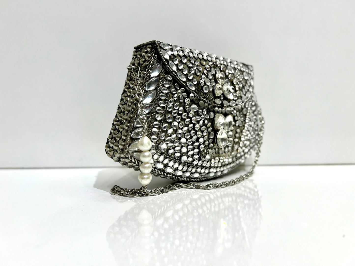 Silver clutch bag