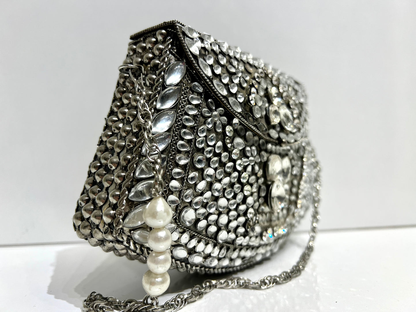 Silver clutch bag