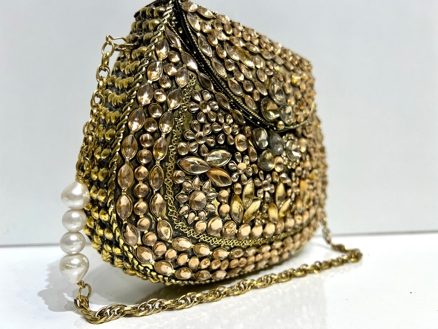 Gold bronze Stone Designer Mosaic Clutch Bag