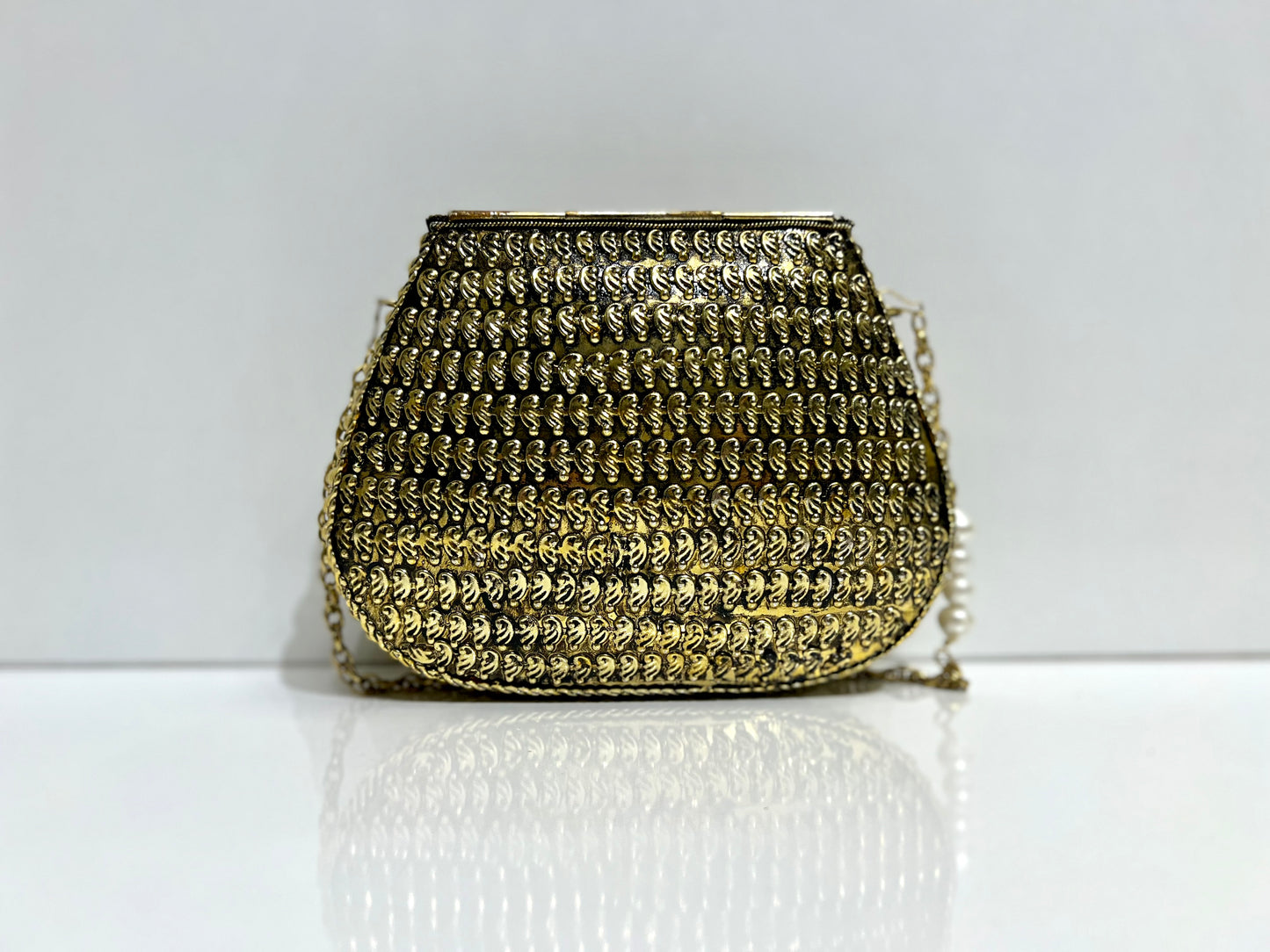 Gold bronze Stone Designer Mosaic Clutch Bag