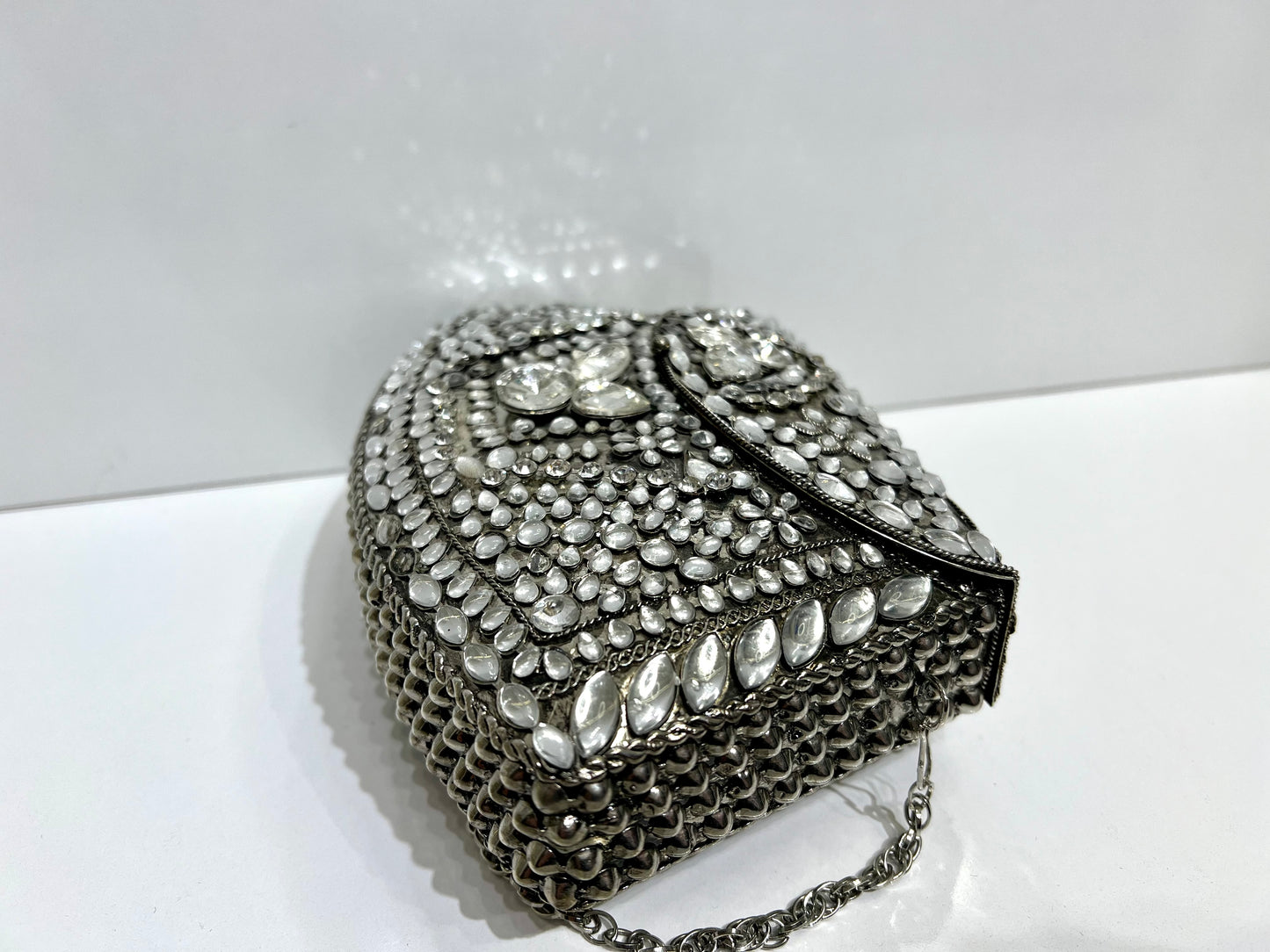 Silver clutch bag