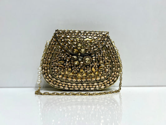 Gold bronze Stone Designer Mosaic Clutch Bag