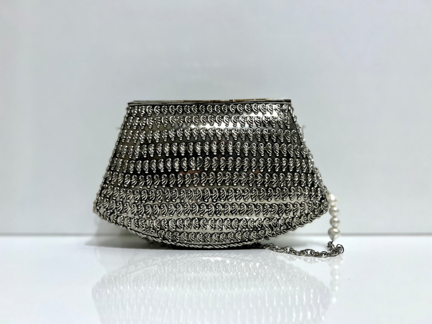 Silver clutch bag