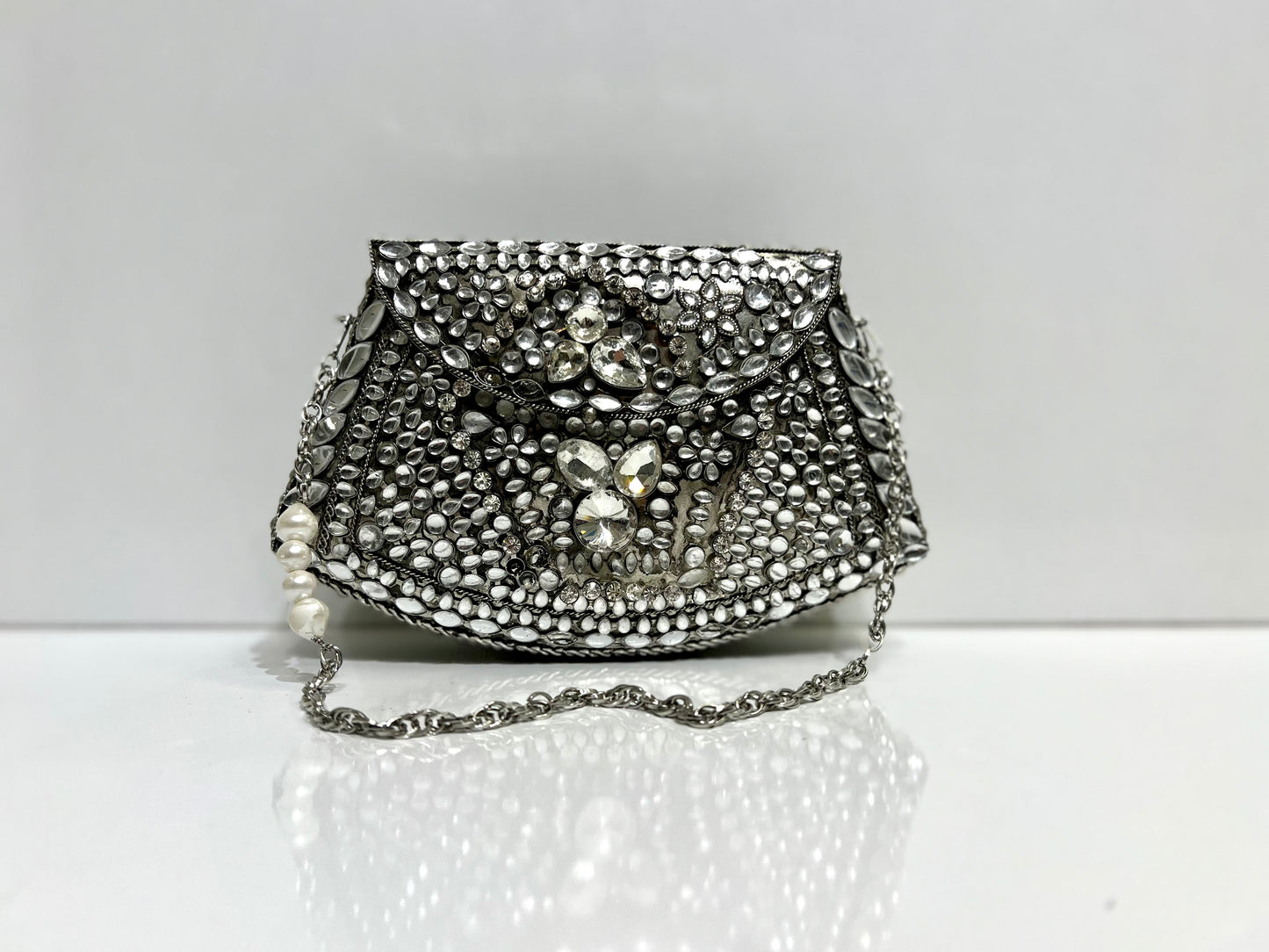 Silver clutch bag